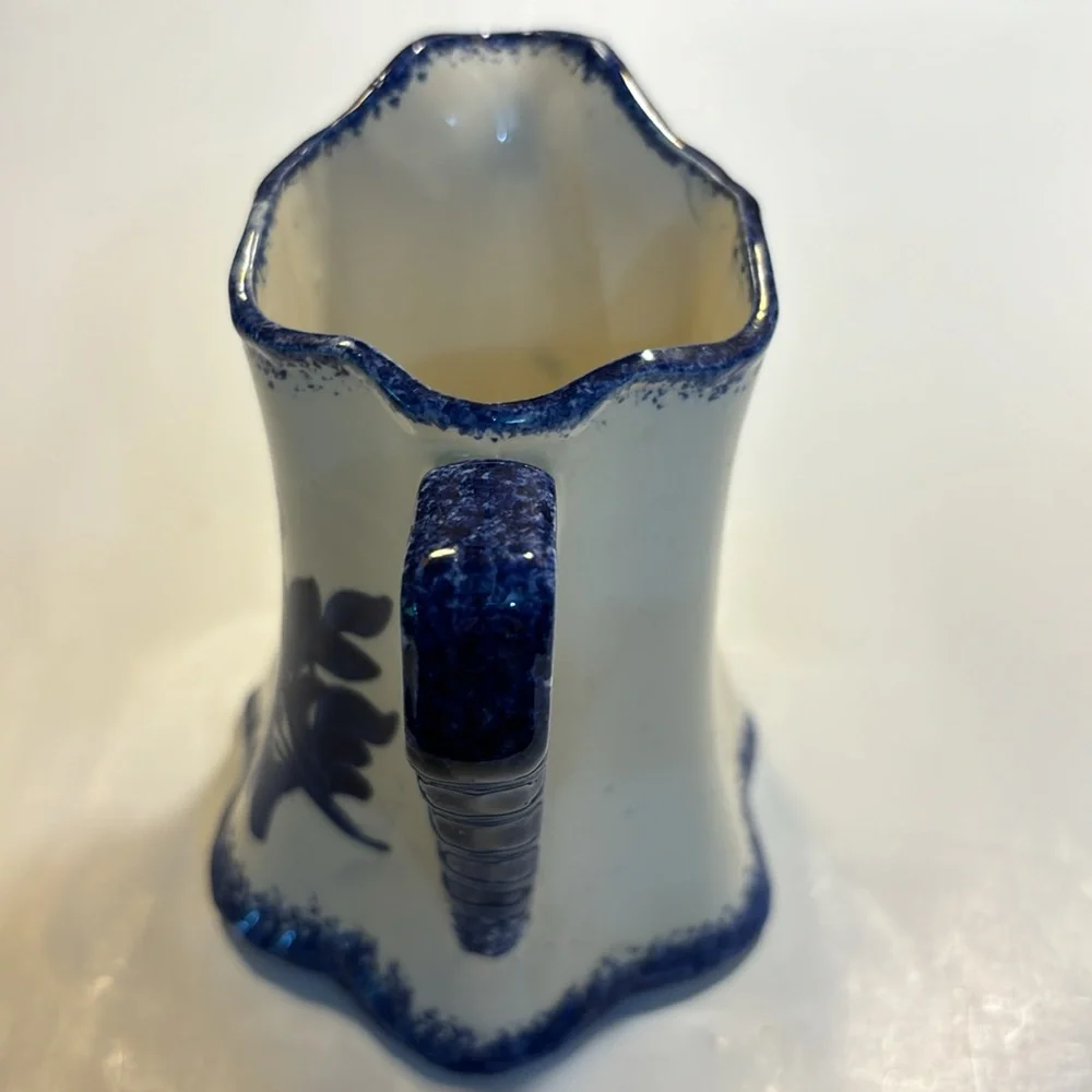 Milk pitcher vintage blue floral with white background made in Tennessee
